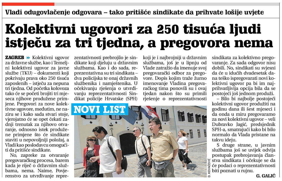 NOVI LIST o isteku kolektivnih ugovora u javnoj upravi