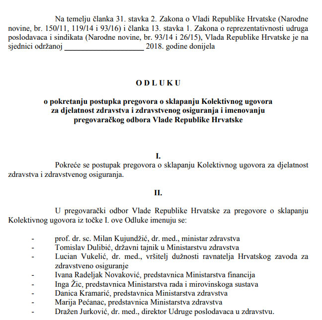 Vlada donijela Odluku o pokretanju pregovora za zdravstvo i imenovala pregovarački odbor