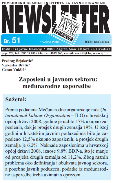 INSTITUT ZA JAVNE FINANCIJE: Zaposleni u javnom sektoru – međunarodne usporedbe